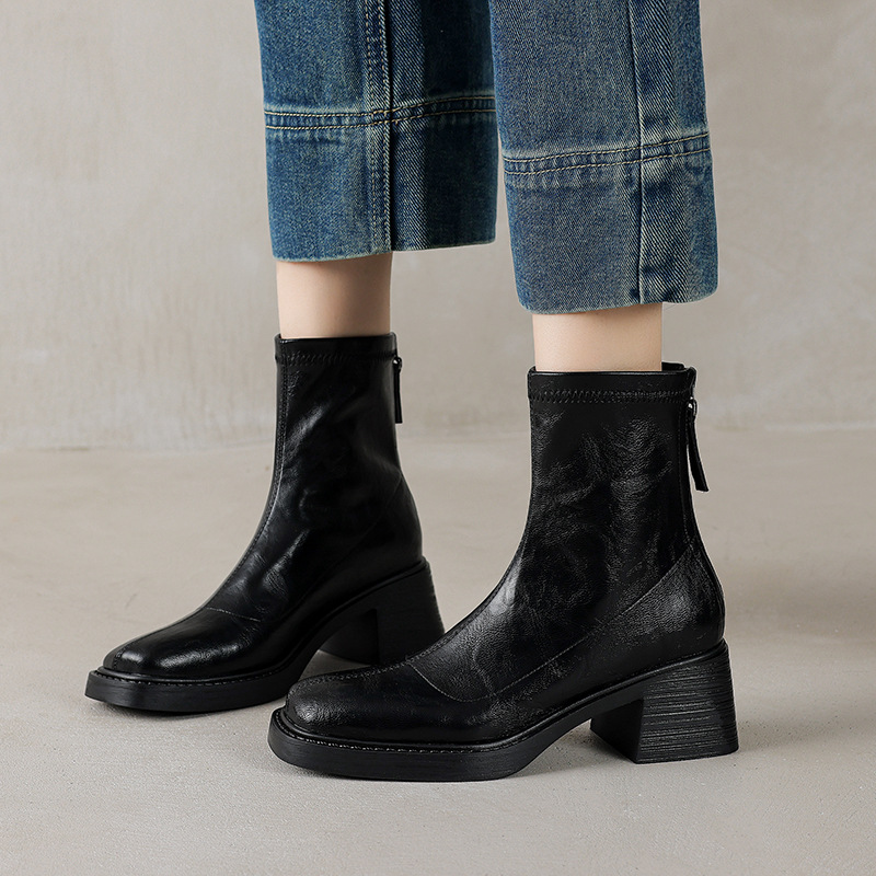 Slimming Versatile Chunky Mid-heel Square-toe Ankle Boots For Women foto 4