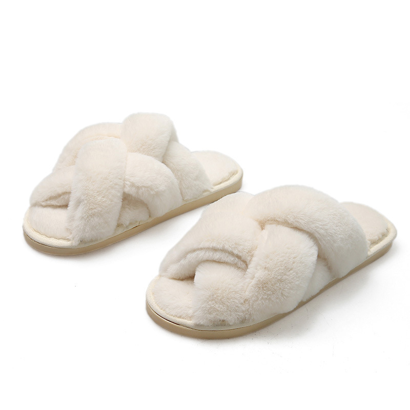 Open Toe Fluffy Slippers Women's Artificial Fur Couple Plush foto 4