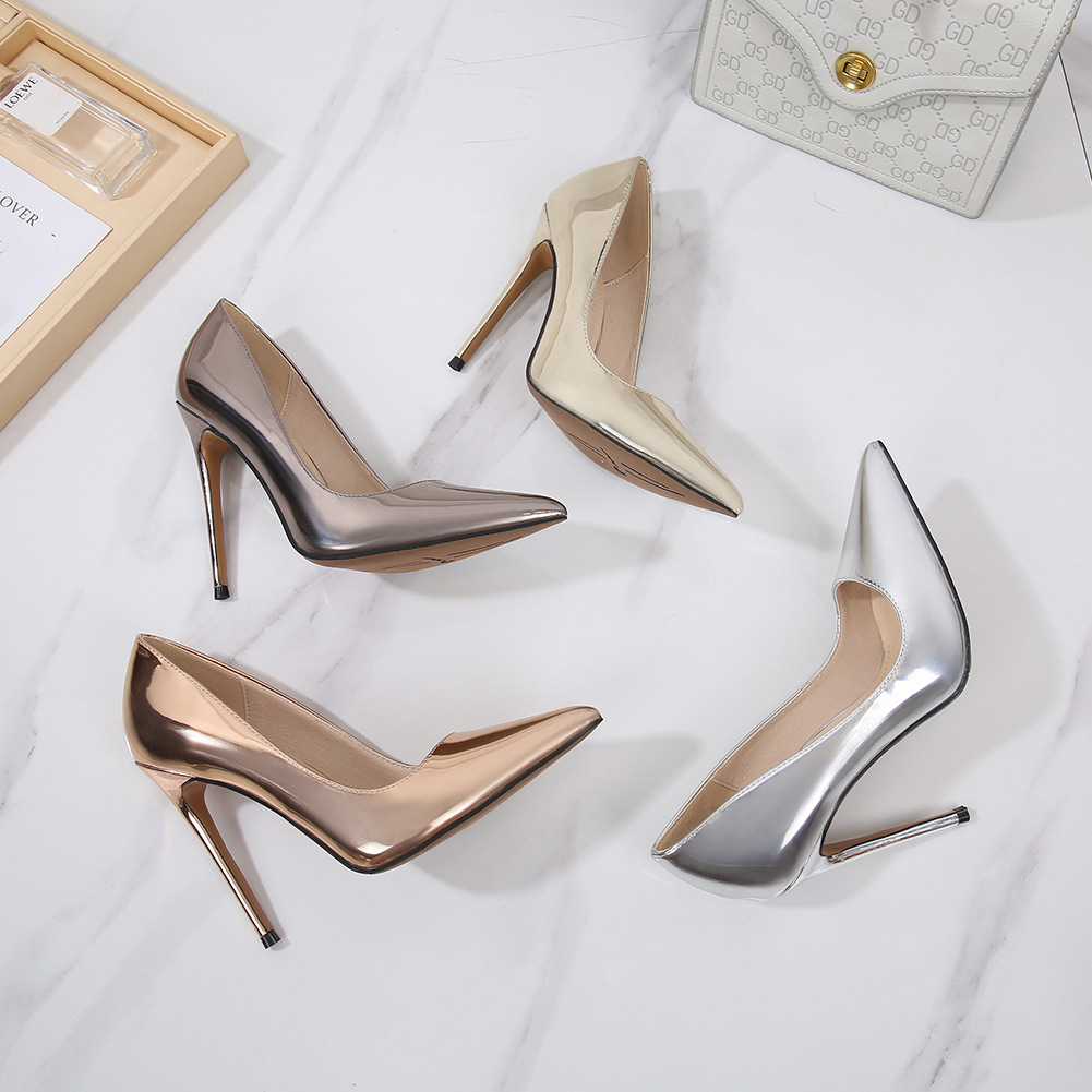 12cm French Small Heel Shoes Plus Size Nude Pointed Night Banquet foto 2