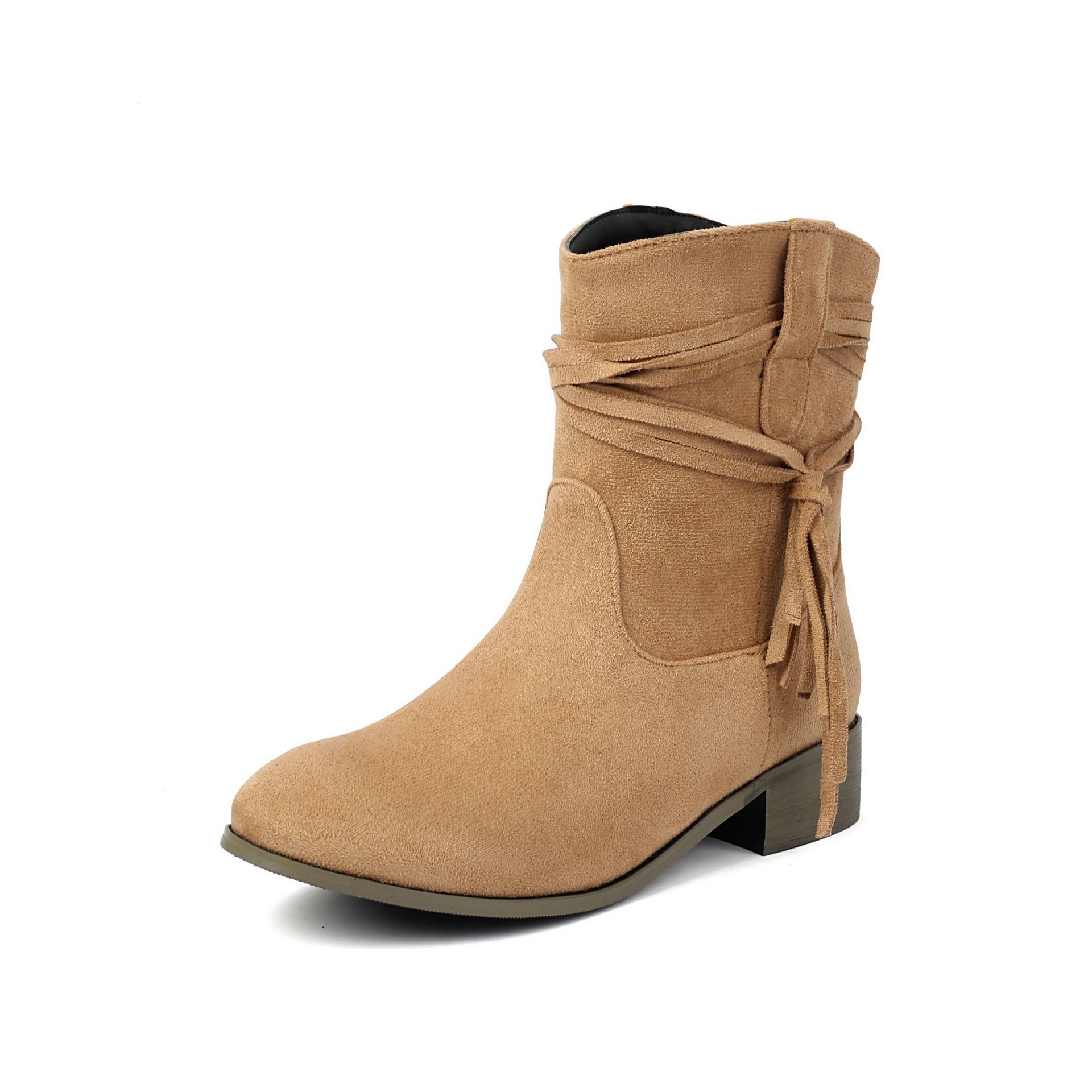 Short Boots Round Toe Foreign Trade Suede Tassel Women's Shoes foto 5