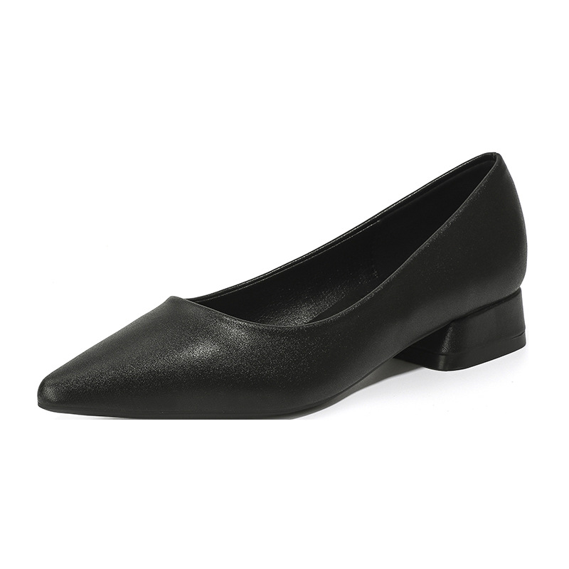 Elegant Low-heeled Black Leather Shoes With A Soft Sole, Chunky Heel, And Pointed Toe, Perfect For Work foto 3