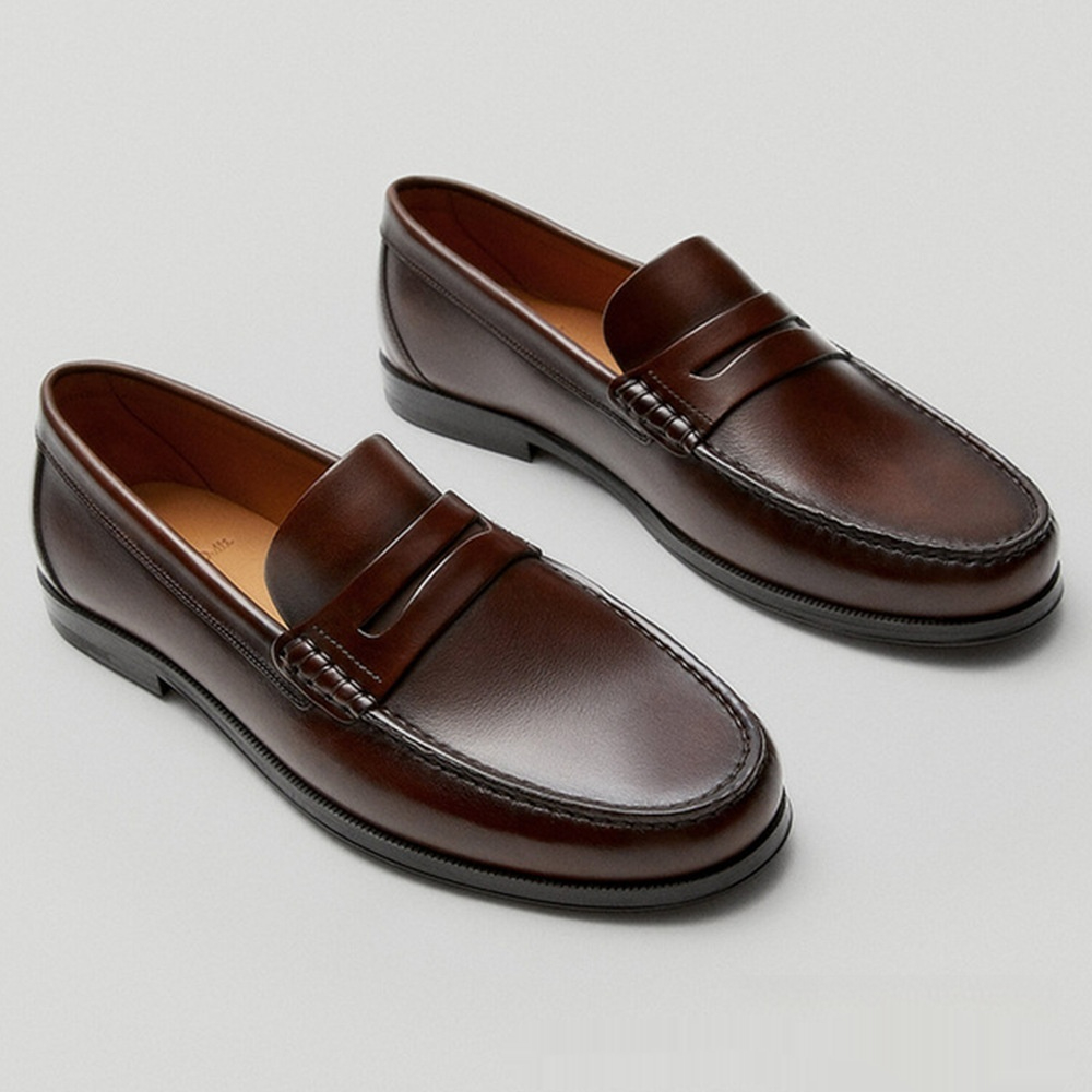 Retro Calfskin Men's Loafer Handmade Wear-resistant Leather foto 2
