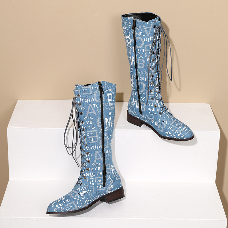Denim Mid-calf Rider Boots For Women foto 5