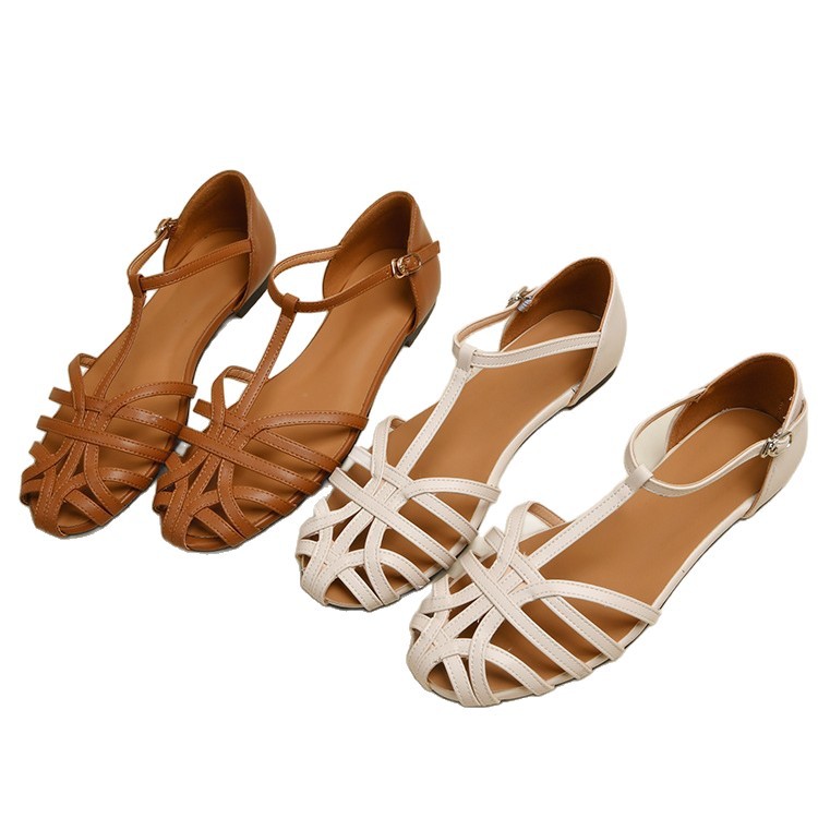 Women's T-shaped Solid Color Flat Sandals foto 5