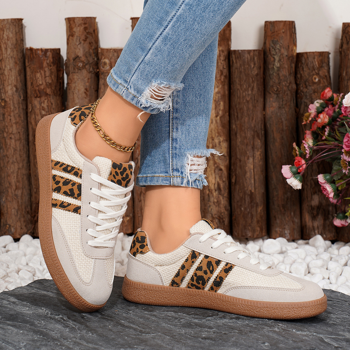 Retro New Arrival Lace-up Color-block Round-toe Contrasting-color Flats foto 5