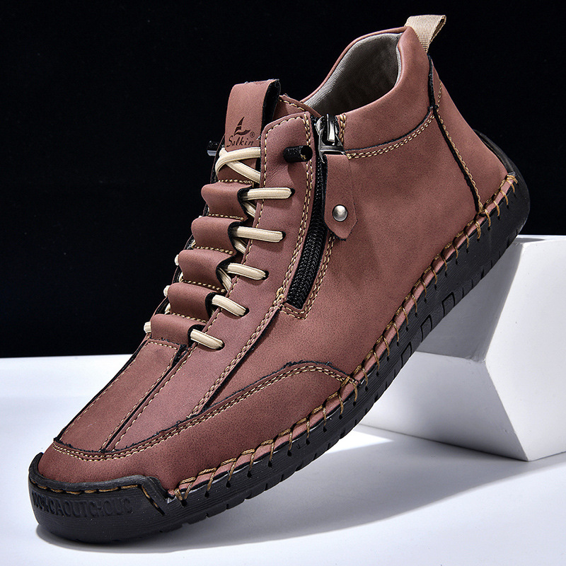 Men's Casual Leather Shoes Retro High Top foto 4