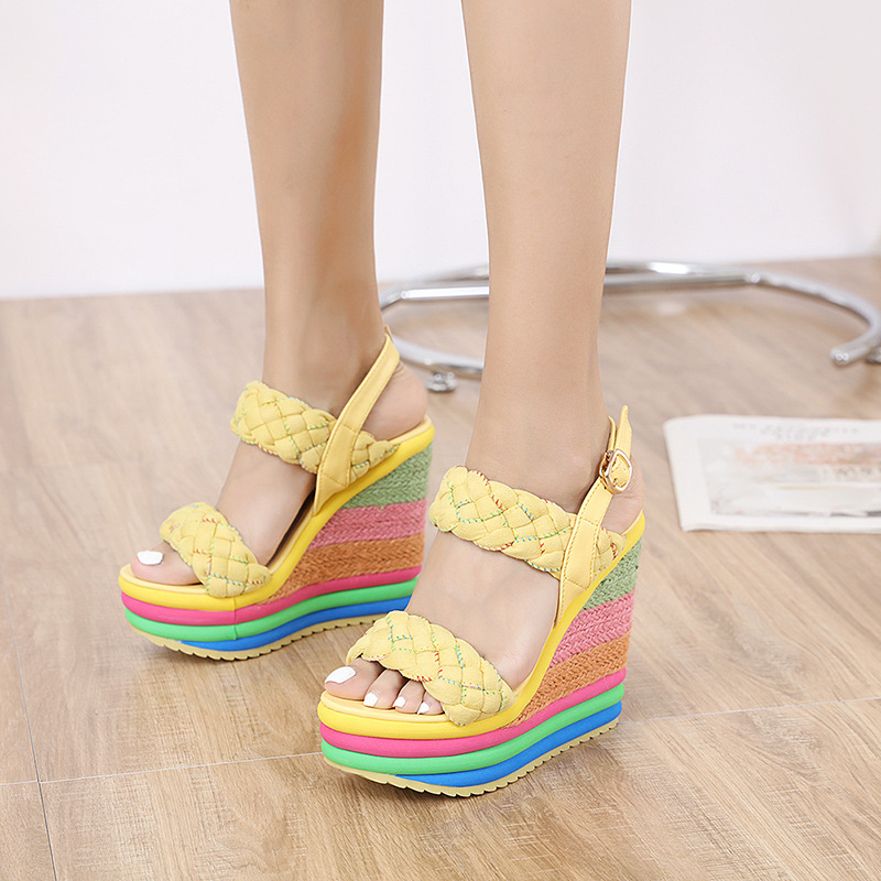 Super High Heel Sandals Rainbow Straw Muffin Candy Color foto 5