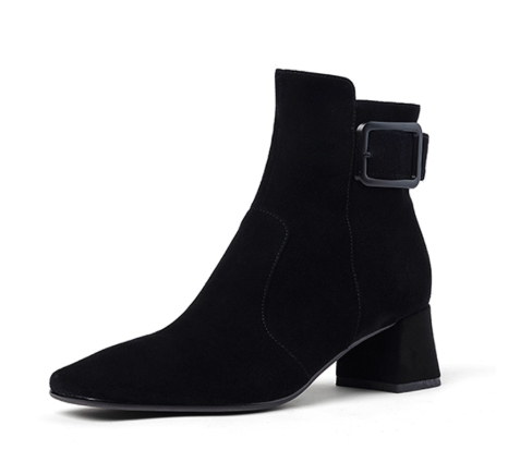 Retro-style Leather Belt Buckle Versatile Square-toe Chunky-heel Ankle Boots foto 2