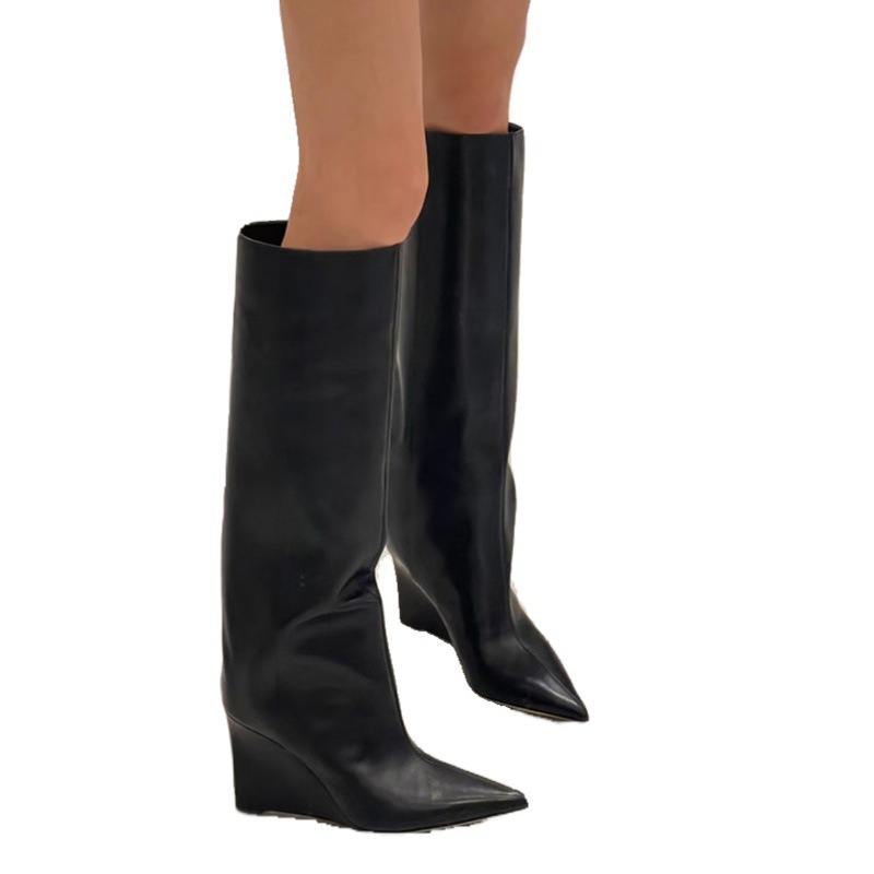 Women's Wide Tube Design Slim Straight Leg Wedge Heel Knight Boots foto 5