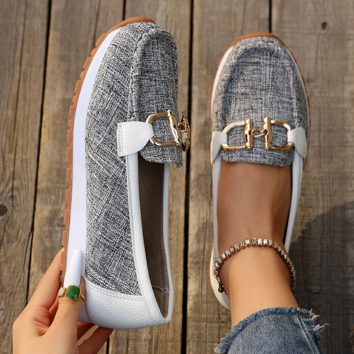 Spring New Arrival Plus-Size Chain-Buckle Slingback Womens Shoes foto 5