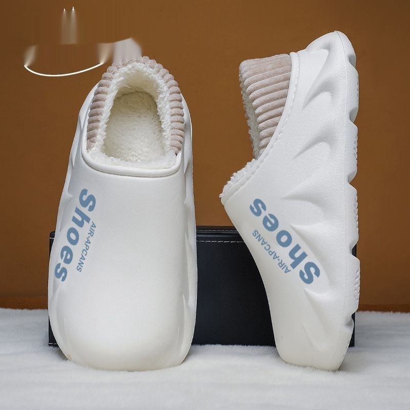 Mens Fleece-Lined Non-Slip Closed-Toe EVA Waterproof Cotton Slippers foto 4