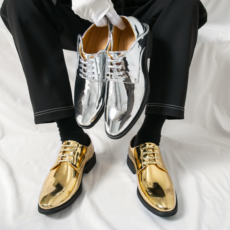 Mens Casual Pointed-toe Glossy Leather Shoes In British Style foto 2