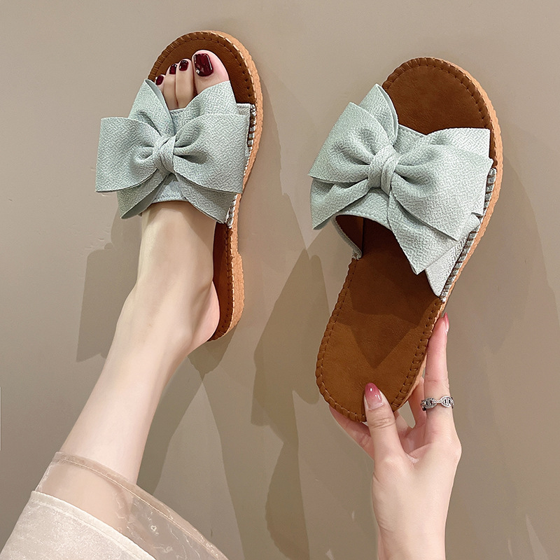 Women's Slip-on Cloth Sandals Summer Soft Bottom Flat Heel Bow foto 5