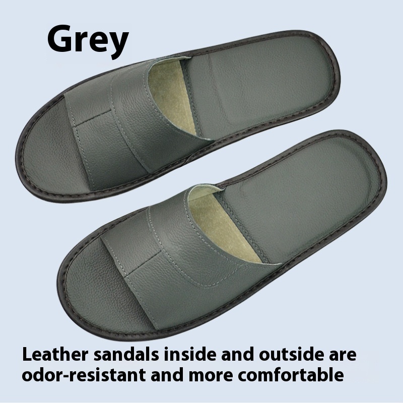 Home Indoor Non-slip Soft Bottom Top Layer Cowhide Sandals foto 3