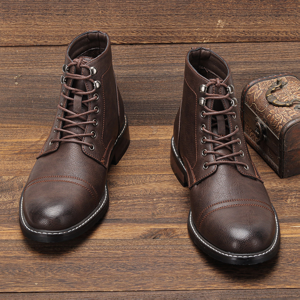 Men's Plus Size Retro Fashion Work Clothes Leather Martin Boots foto 3