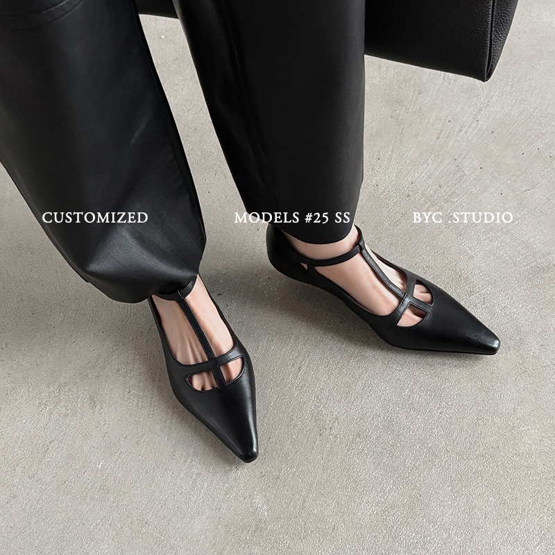Women's Handmade Full-Grain Leather T-Strap Kitten Heel Pumps, Pointed Toe Mary Jane Shoes foto 4