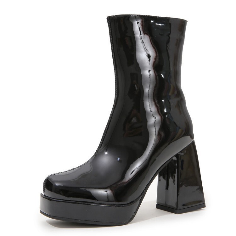 Womens Chunky-heeled High Boots With A Square Toe And Side Zipper foto 3