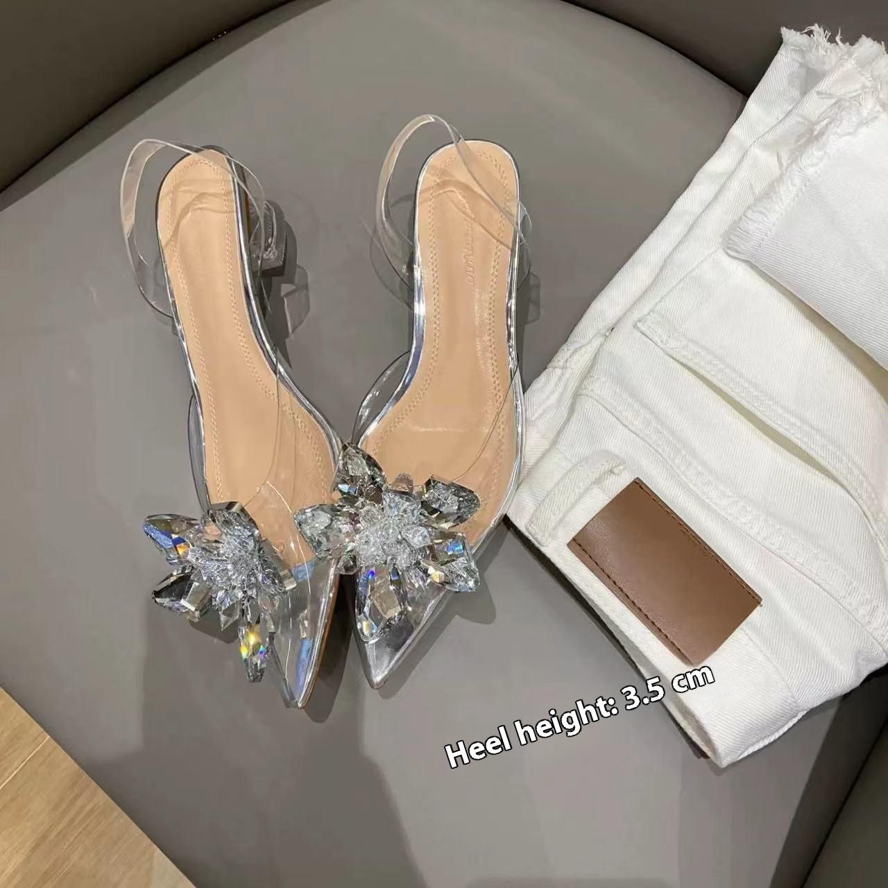 Women's Transparent Crystal Flower High Heels foto 3