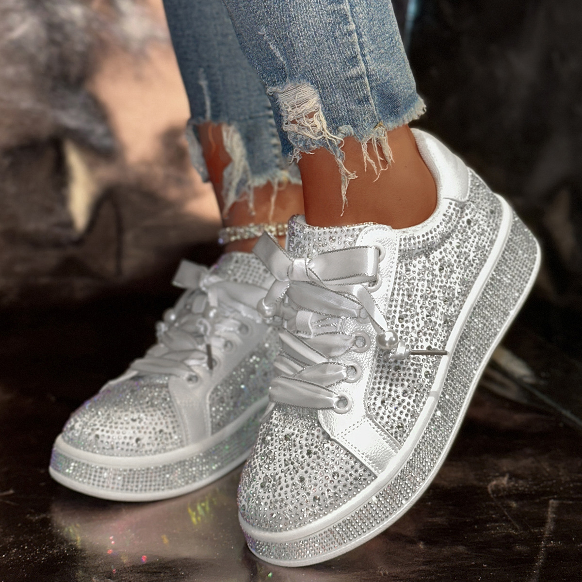 European Goods Plus Size Starry Rhinestone Casual Women's Shoes foto 5