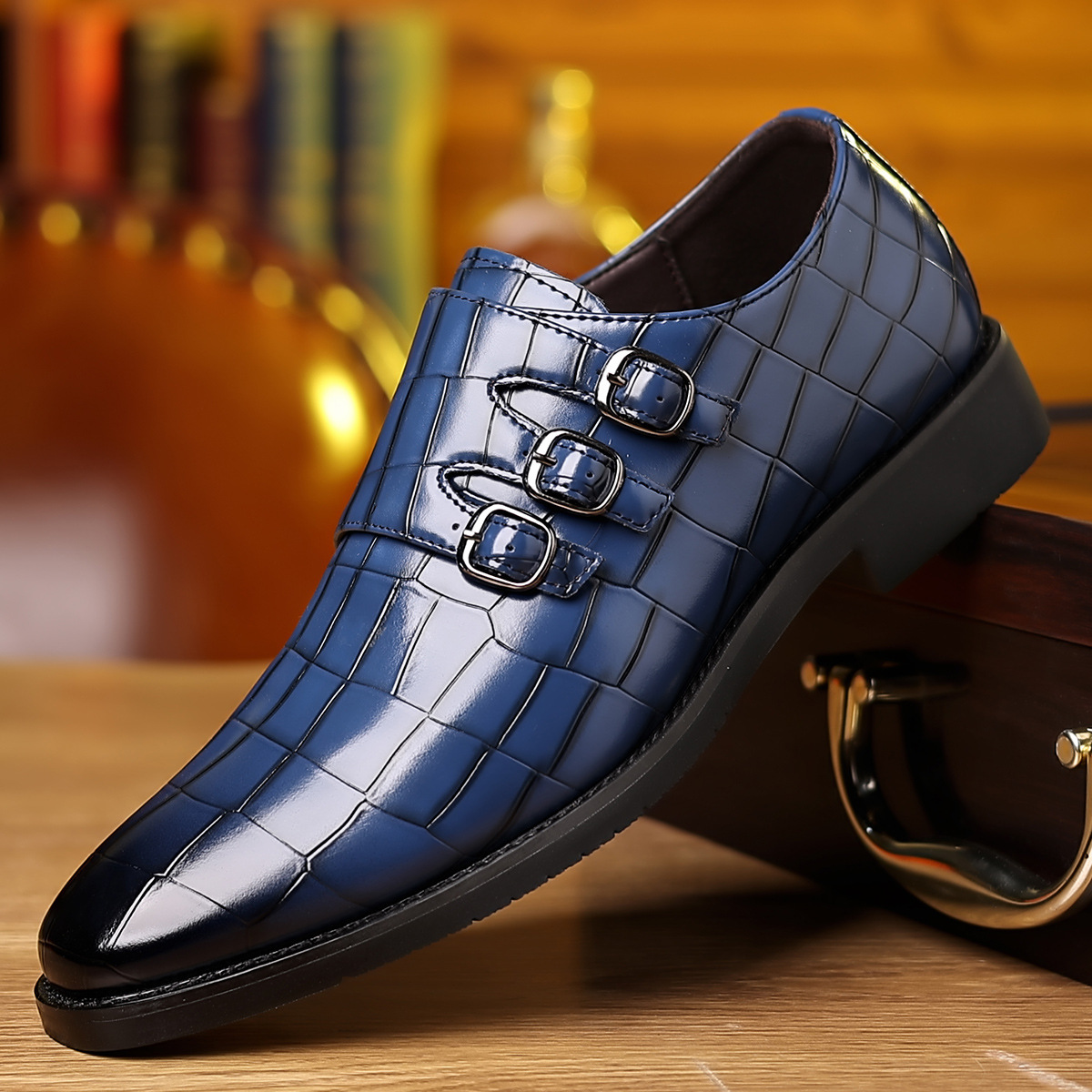 Men's Work Utility Footwear Casual Pointed-Toe Buckled Leather Shoes foto 4