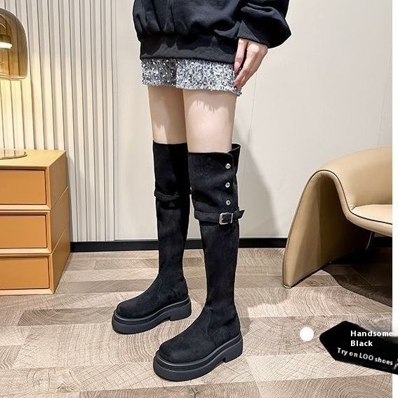 Over-the-knee Folding Long Tube Two-way Wear Boots With Chunky Heels Women's Thick Bottom foto 3