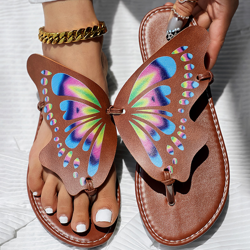 Utterfly Print Round Toe Flip Flops, Comfortable Summer Beach Shoes, Casual Women's Footwear, Perfect For Poolside And Daily Wear foto 3