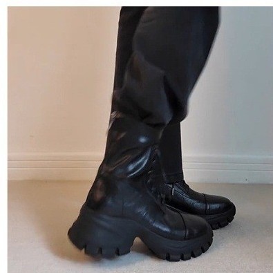 New Stylish Versatile Black Thick-soled Back Zipper Lace-up Motorcycle Boots foto 5