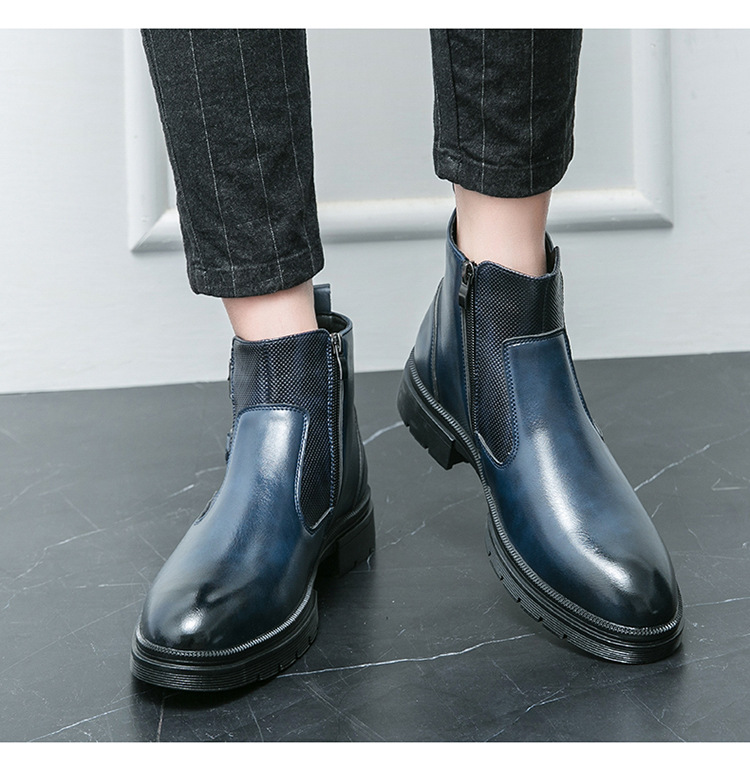 High-top British Double Buckle Slip-on Leather Boots Autumn And Winter foto 5