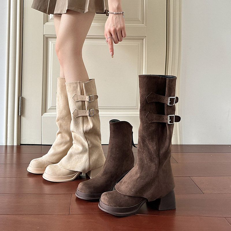 Removable Pile Style Boots Thick High Heel Platform High Leg Boot foto 4