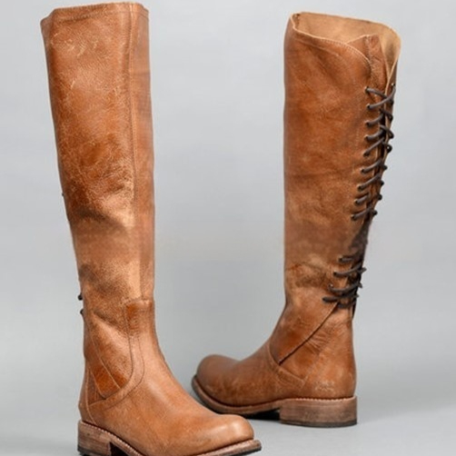 Solid-color Flat-heeled Zip-up Womens Over-the-knee Boots foto 3