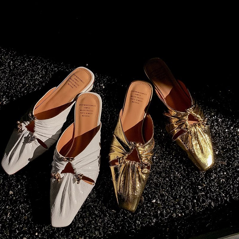 Genuine Leather Women's Half Toe Cap Slippers foto 5