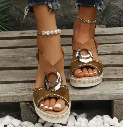 Hemp Rope Wedge Light Bottom Peep Toe Sandals foto 3