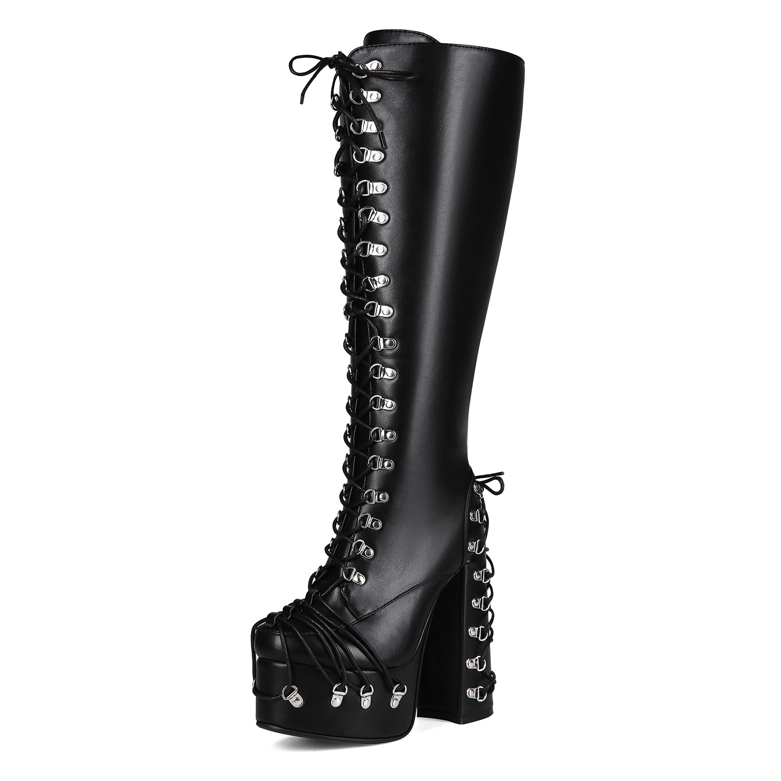 Strap-buckle Punk Goth Chunky High-heeled Plus-size Knee-high Boots foto 2
