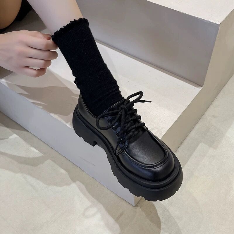 New Years Womens British-Style Chunky Sole Leather Shoes foto 2