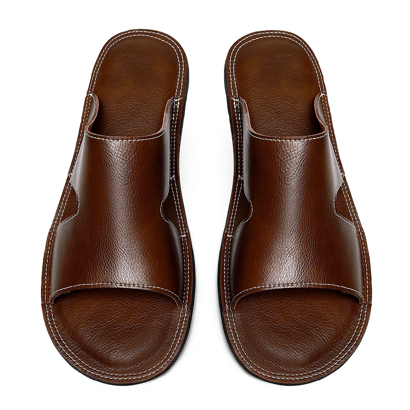 Mens Leather Non-slip Deodorant Slippers foto 4
