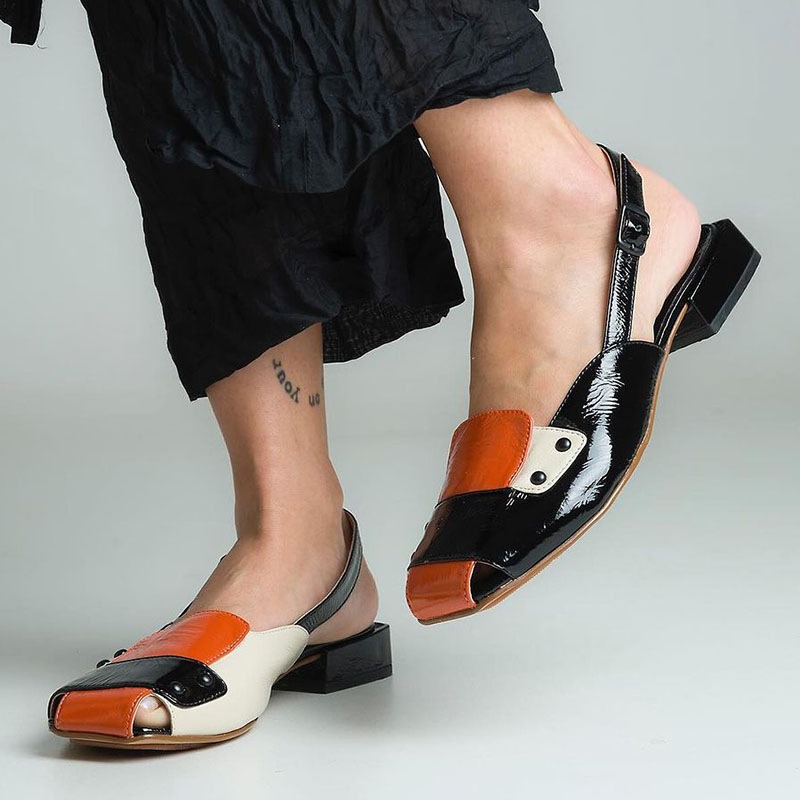 Color-blocked Buckle-strap Block-heeled Casual Plus-size Womens Sandals foto 2