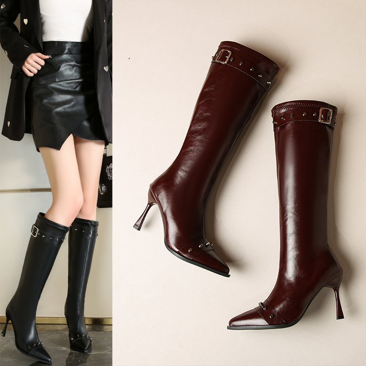 New Rivet Belt Buckle Fashionable Stiletto Stretch High Boots foto 5