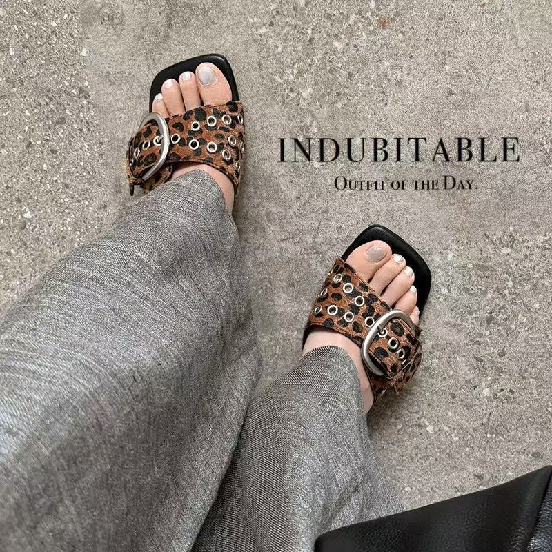 Women's Handcrafted Horsehair Buckle Slide Sandals, Square Toe Sculptural Heel Mules With Pigskin Lining & Sheepskin Insole foto 4
