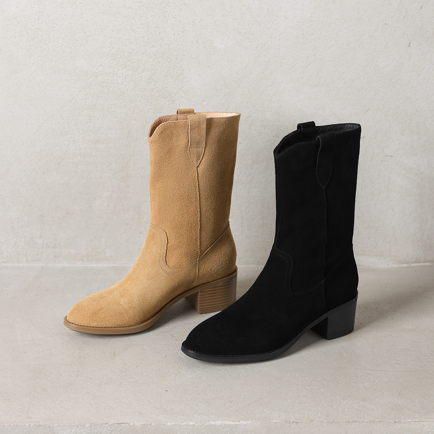 Womens Autumnwinter Brown Cowhide Boots With A Chunky Heel And A Matte Finish foto 3