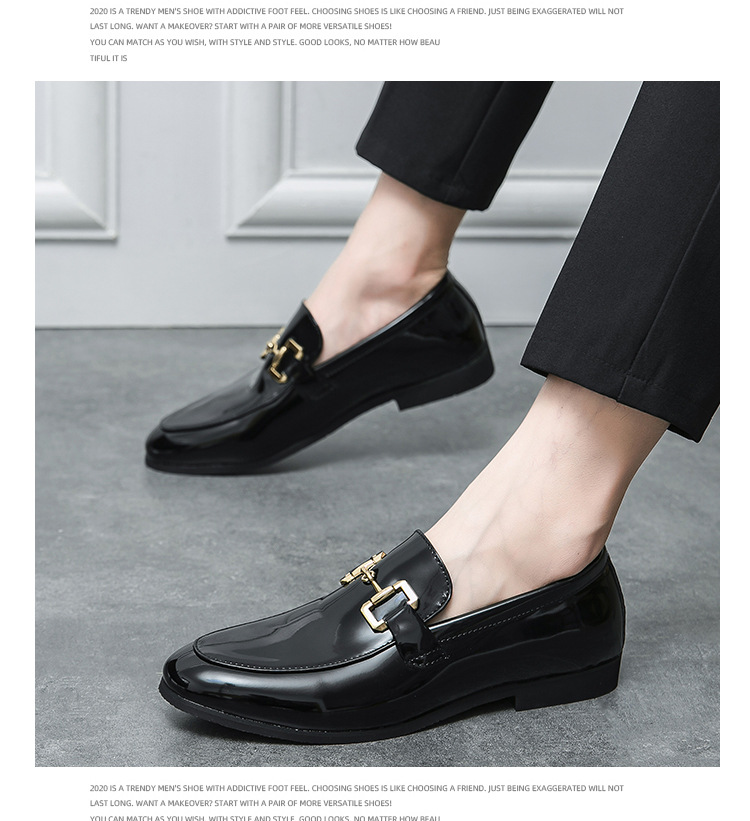 Men's Solid Color Glossy Loafers Plus Size Casual Leather Shoes foto 4