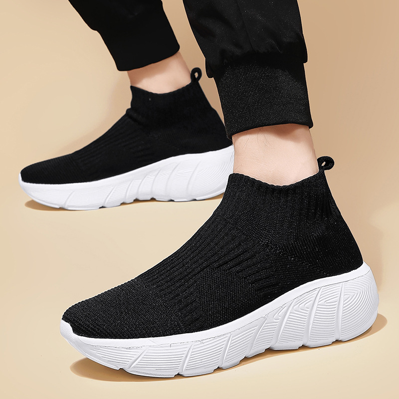 Couple High-top Flying Woven Shoes Casual Trend Men's Shoes Slip-on foto 3