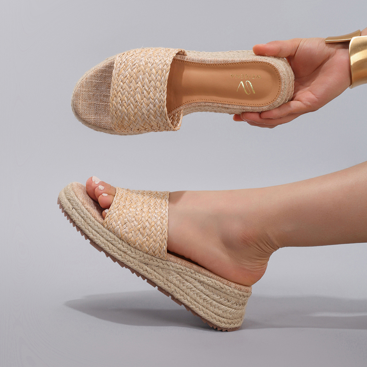 Hemp Rope Wedge Platform Sandals Woven Straw Thong Straps foto 4