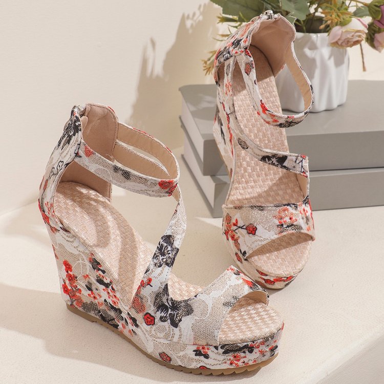 Women's Muffin Wedge Flower Lace Up Lace Fashion Sandals foto 2