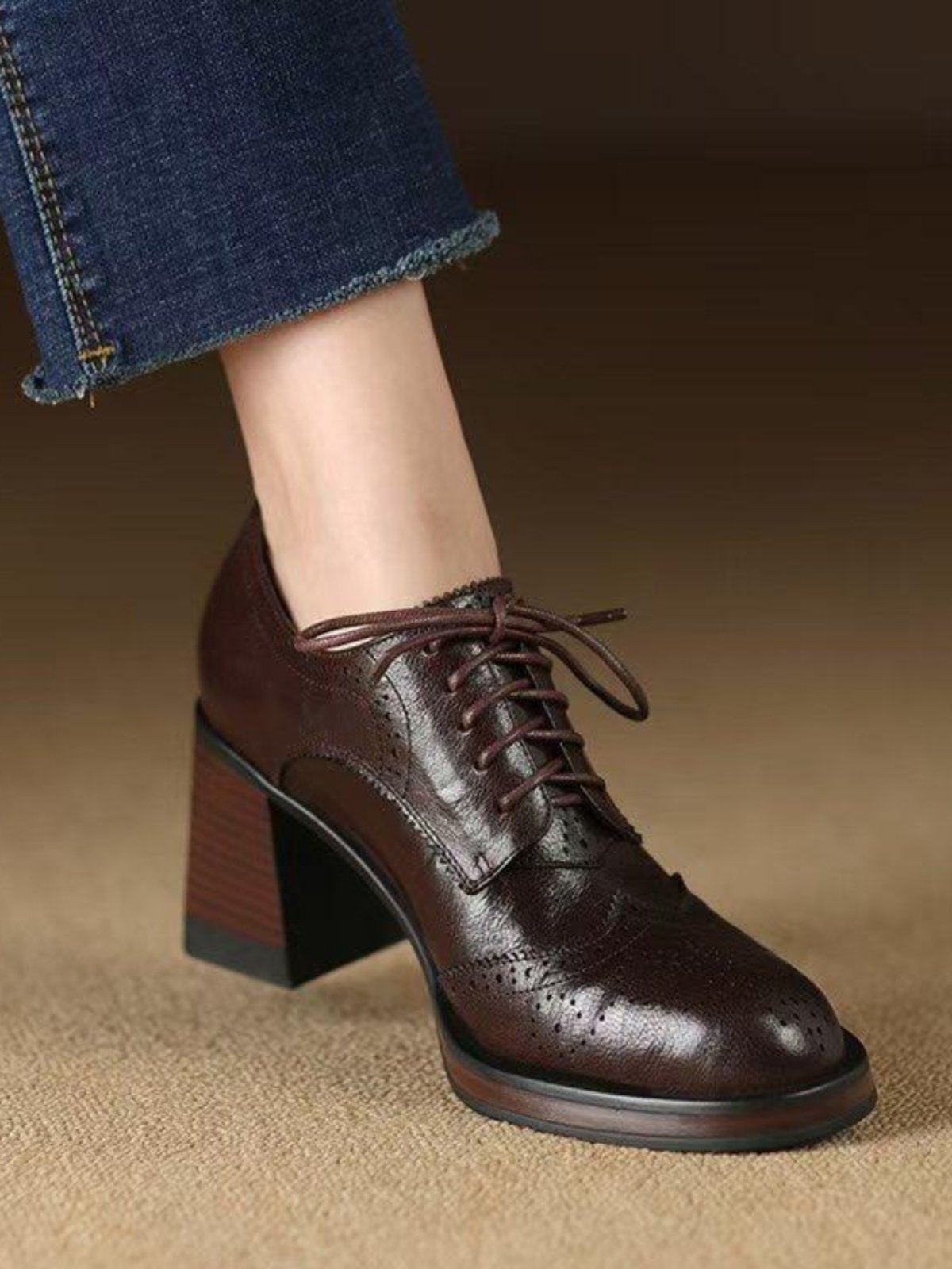 New Autumn British-Style Round-Toe Chunky-Heel Pumps For Women foto 3