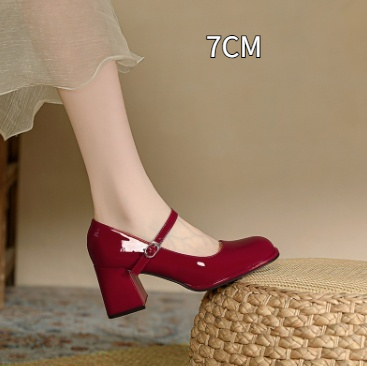 Women's Small Size With Chunky Heel Red Round Toe Large Size foto 2