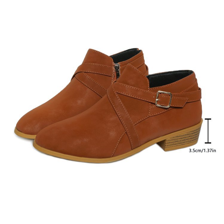Womens Large-Size Leather Boots With Side Zipper And Cross Straps foto 5