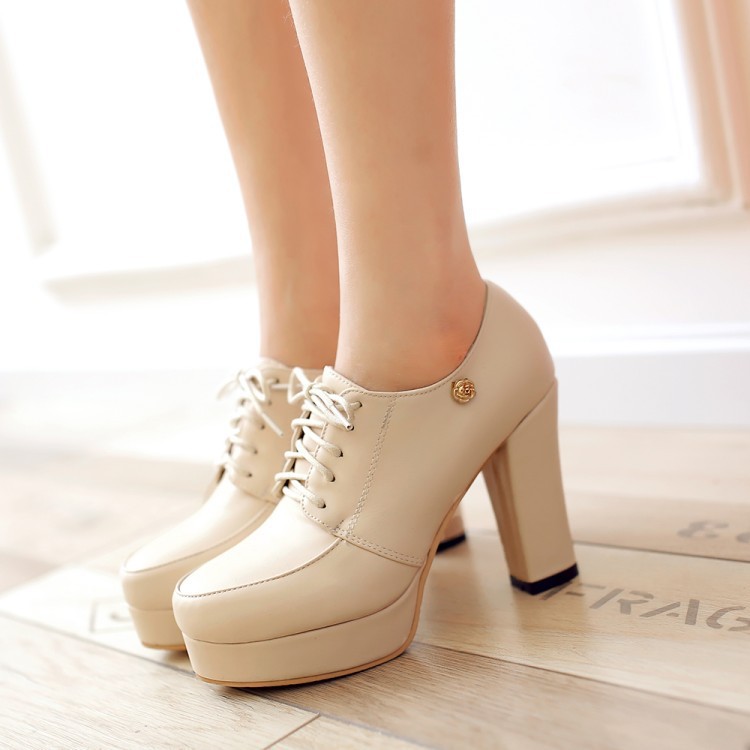 Womens Chunky-heeled Lace-up Pumps foto 5