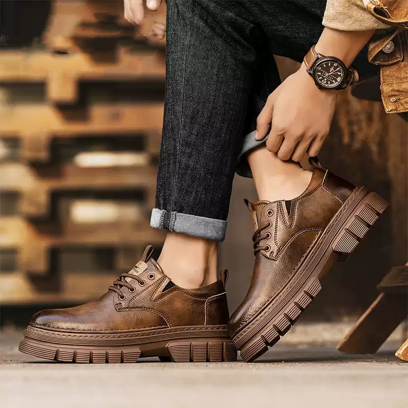 New Men's Low-top Large-toe Casual Leather Shoes Spring foto 2