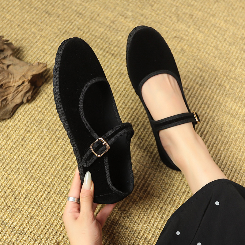 Retro Flat Bottom Suede Pumps Red Gentle foto 5
