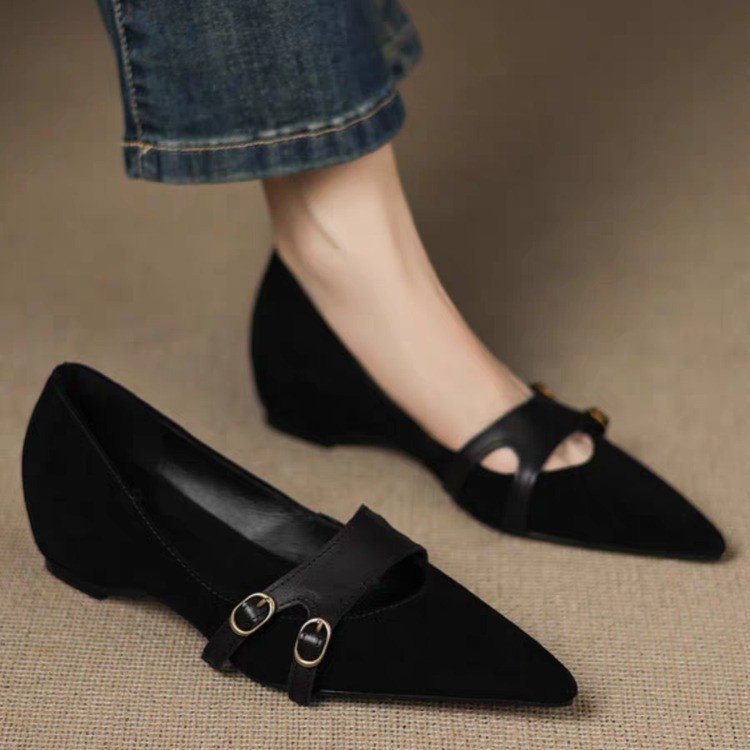French-style Vintage Pointed-toe Low-cut Womens Flats foto 3